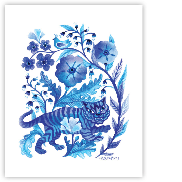 Blue Tiger and Flowers