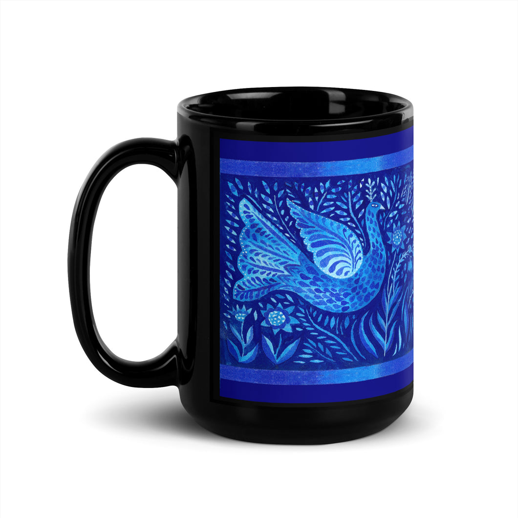 Blue Bird Glossy Black Mug (15 oz)