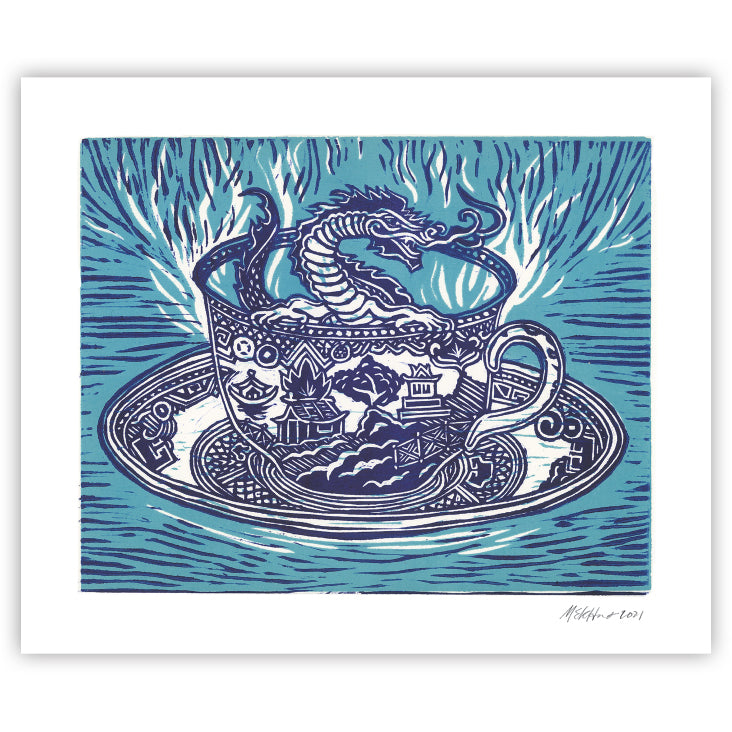 Dragon in a Teacup Limited Edition Woodcut Print
